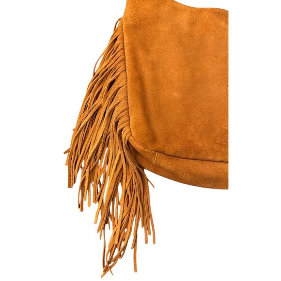VTG ECOTE Caramel Brown Suede Leather Fringe Pouch Crossbody Bag Chain VGUC - Picture 6 of 7